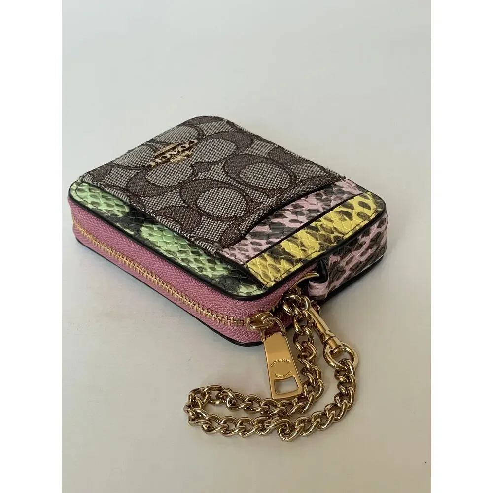 Coach CEC52 Zip Card Case Signature Jacquard ID Wallet Chain Strap